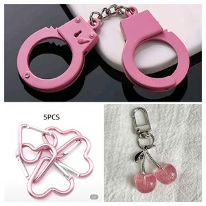 3 Pink Bag Charms Set, Never Opened